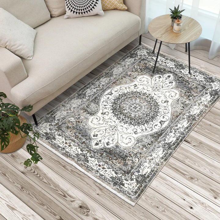 Grey Floral Turkish Rug 4x6 Ft