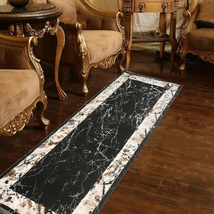 Black Abstract Turkish Rug 2.5x8 Ft