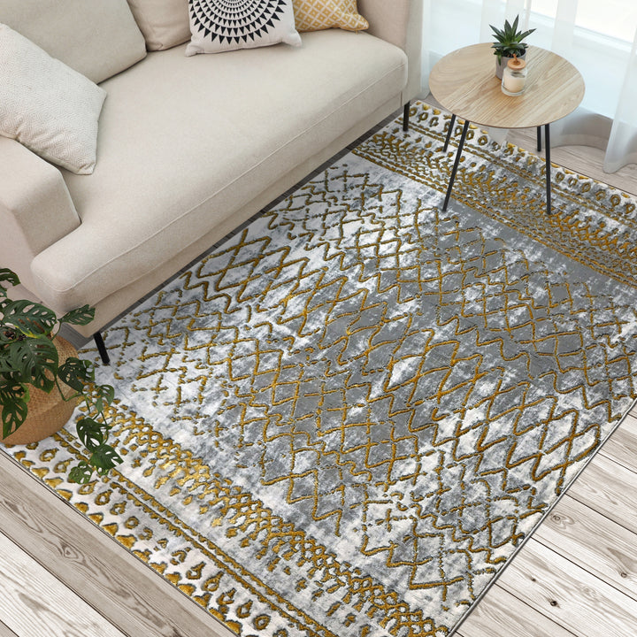 Gold Geometric Turkish Rug 5x8 FT