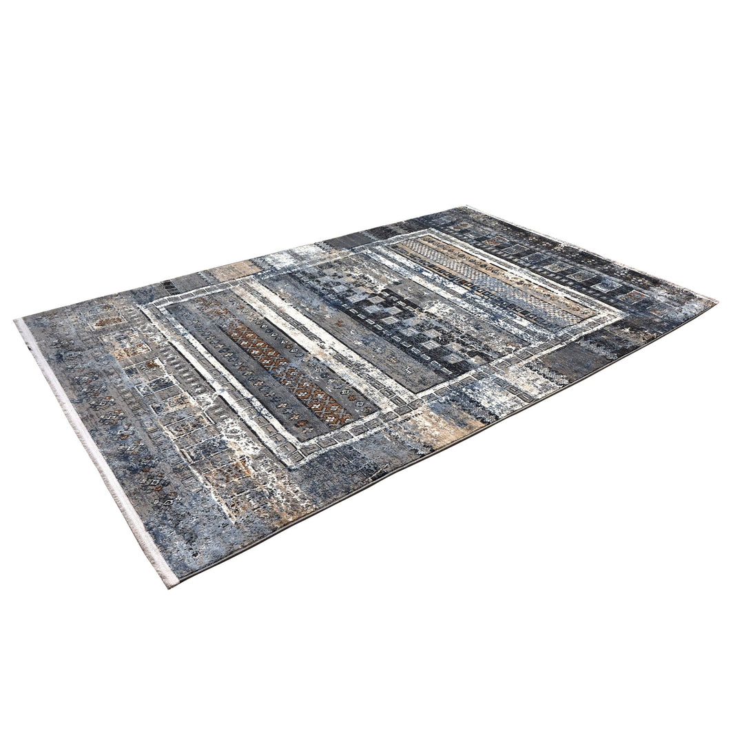 Dark Grey Geometric Turkish Rug 4X6 Ft