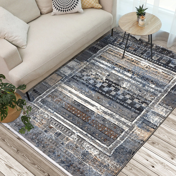 Dark Grey Geometric Turkish Rug 4X6 Ft