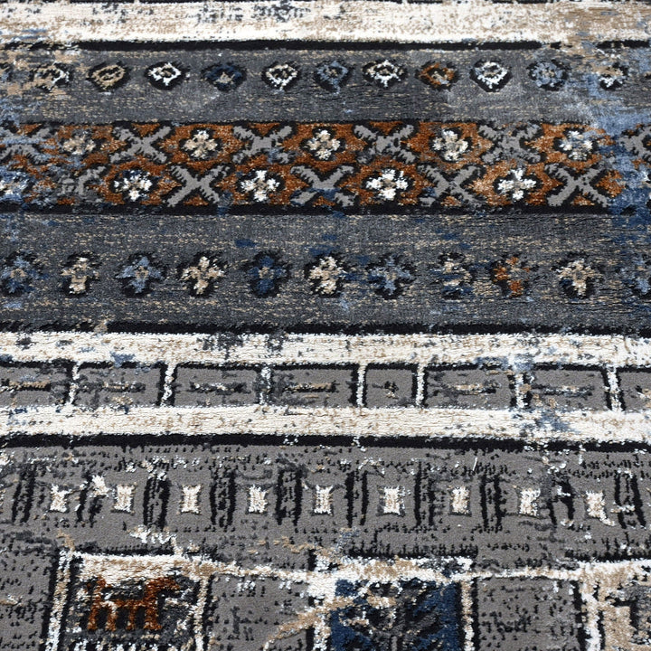 Dark Grey Geometric Turkish Rug 4X6 Ft