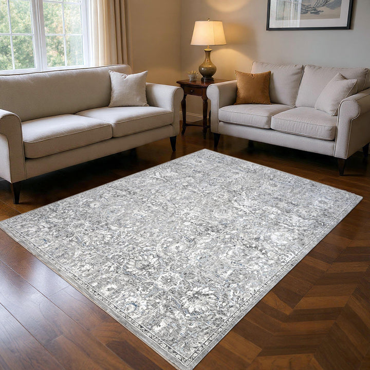 Off White & Grey Abstract Turkish Rug 8X10 Ft