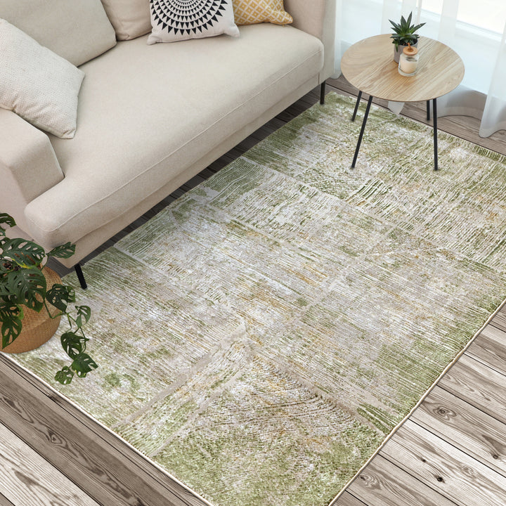 Green & Beige Abstract Turkish Rug 4X6 FT