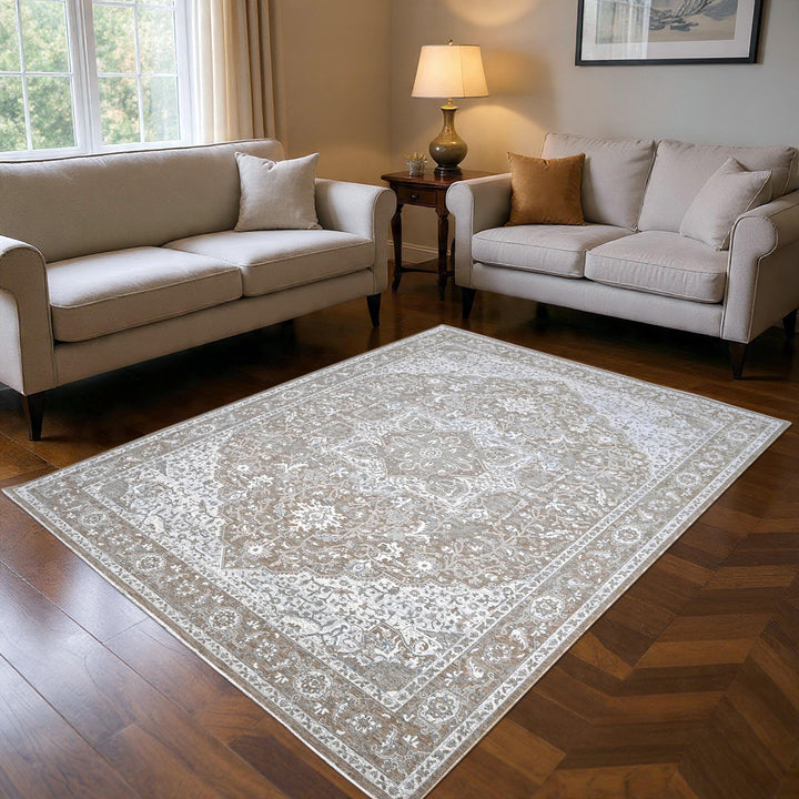 Grey & Beige Floral Turkish Rug 8X10 Ft