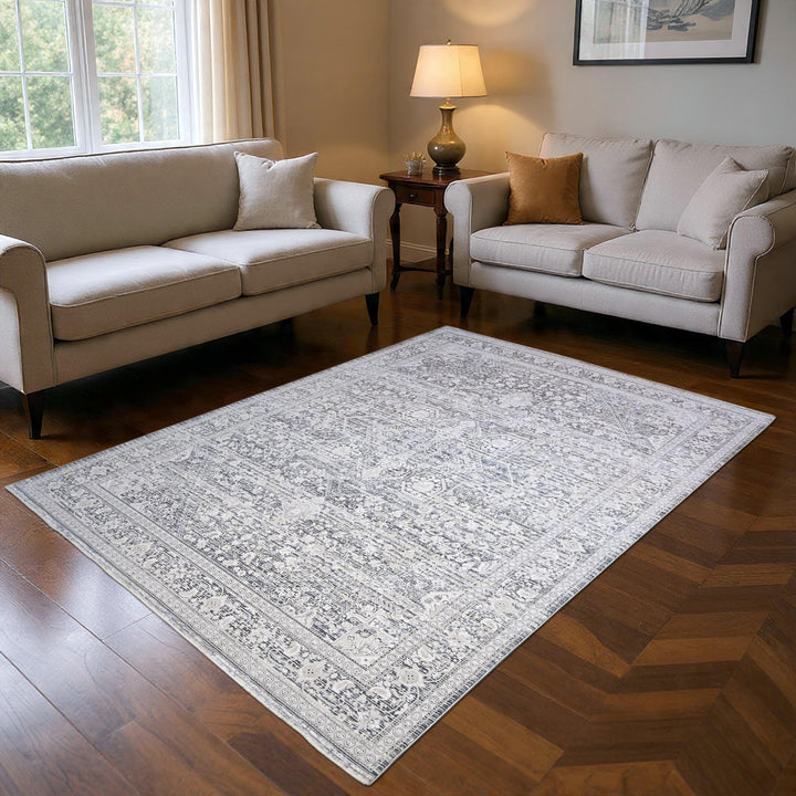 Soft Grey Floral Turkish Rug 8X10 Ft