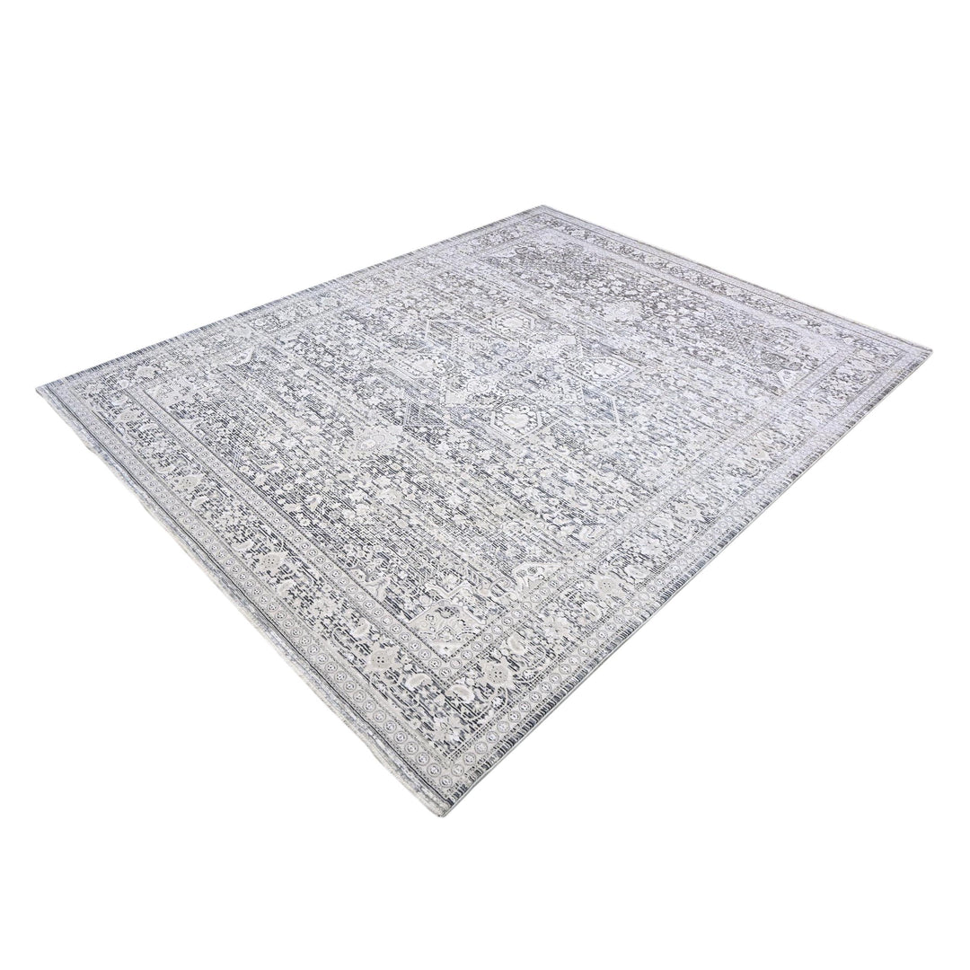 Soft Grey Floral Turkish Rug 8X10 Ft