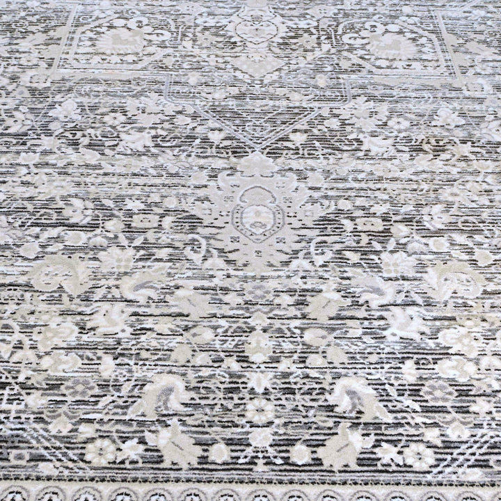 Soft Grey Floral Turkish Rug 8X10 Ft