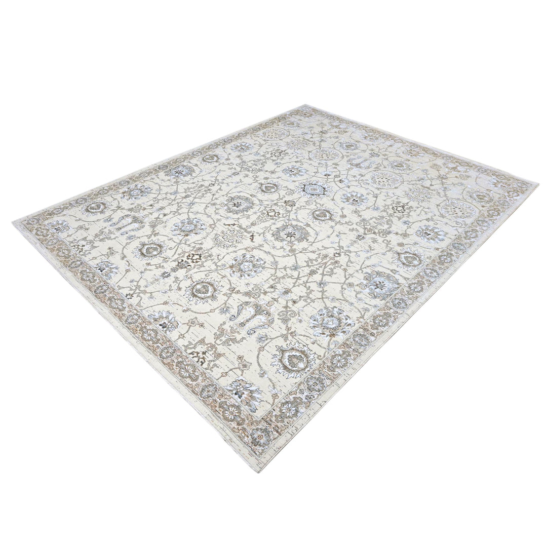Ivory Grey Floral Turkish Rug 8X10 Ft