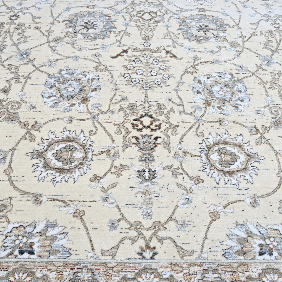 Ivory Grey Floral Turkish Rug 8X10 Ft