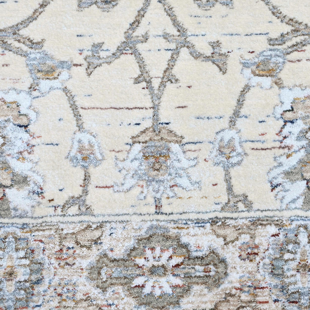 Ivory Grey Floral Turkish Rug 8X10 Ft