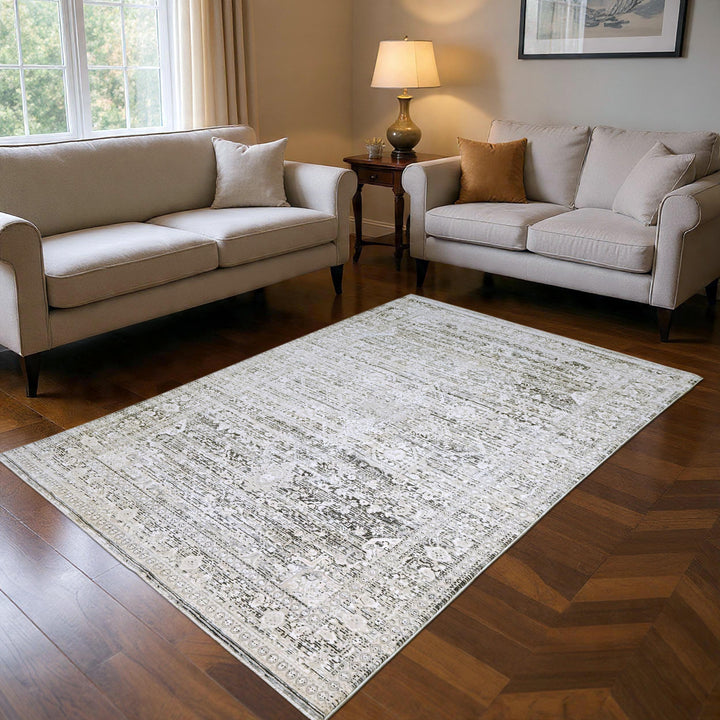 Grey & Beige Abstract Turkish Rug 5X8 ft