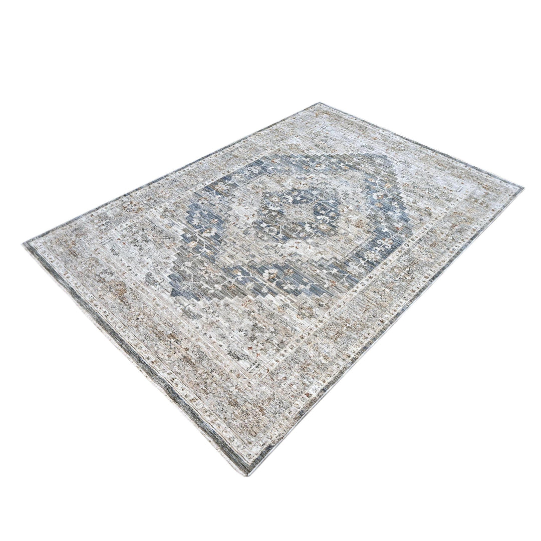 Grey & Blue Abstract Turkish Rug 5X8 ft