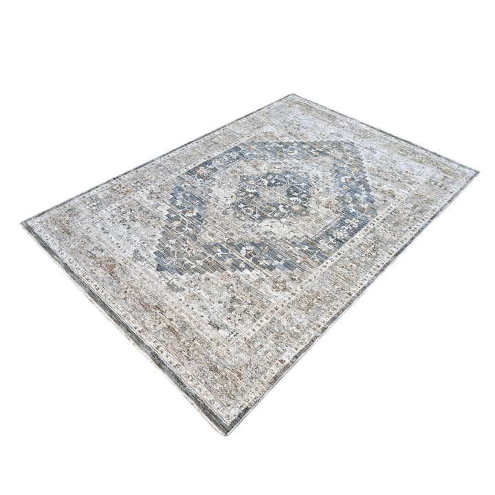 Grey & Blue Abstract Turkish Rug 5X8 ft