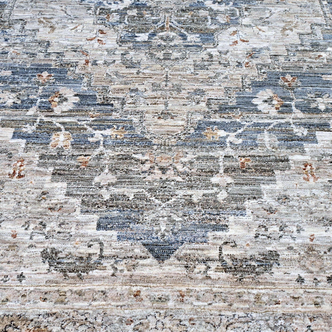 Grey & Blue Abstract Turkish Rug 5X8 ft