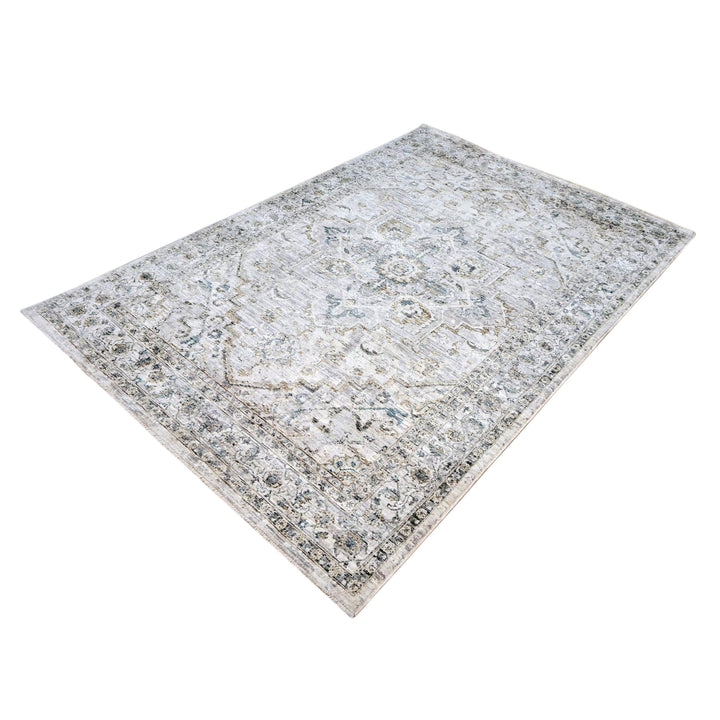 Grey & Beige Floral Turkish Rug 5X8 ft