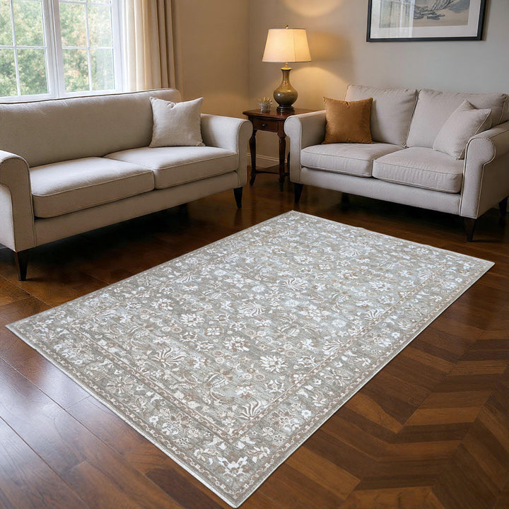 Grey & Beige Floral Turkish Rug 5X8 ft