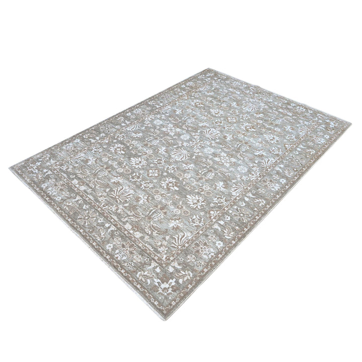 Grey & Beige Floral Turkish Rug 5X8 ft