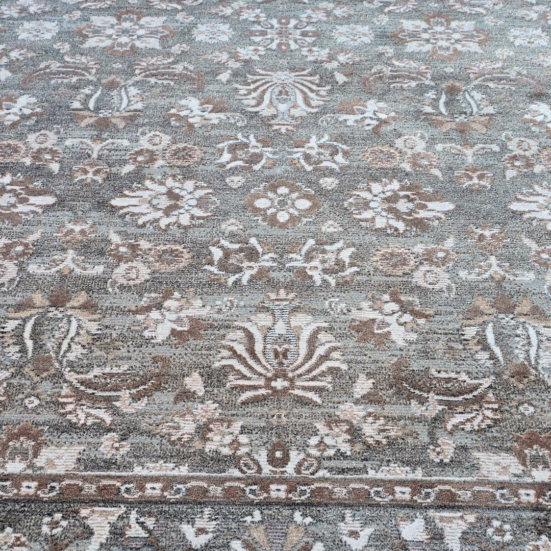 Grey & Beige Floral Turkish Rug 5X8 ft