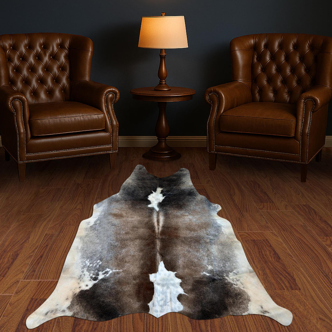 Taupe Grey & Brown Cowhide Rug 4x4 FT