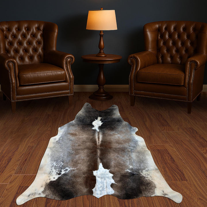 Taupe Grey & Brown Cowhide Rug 4x4 FT
