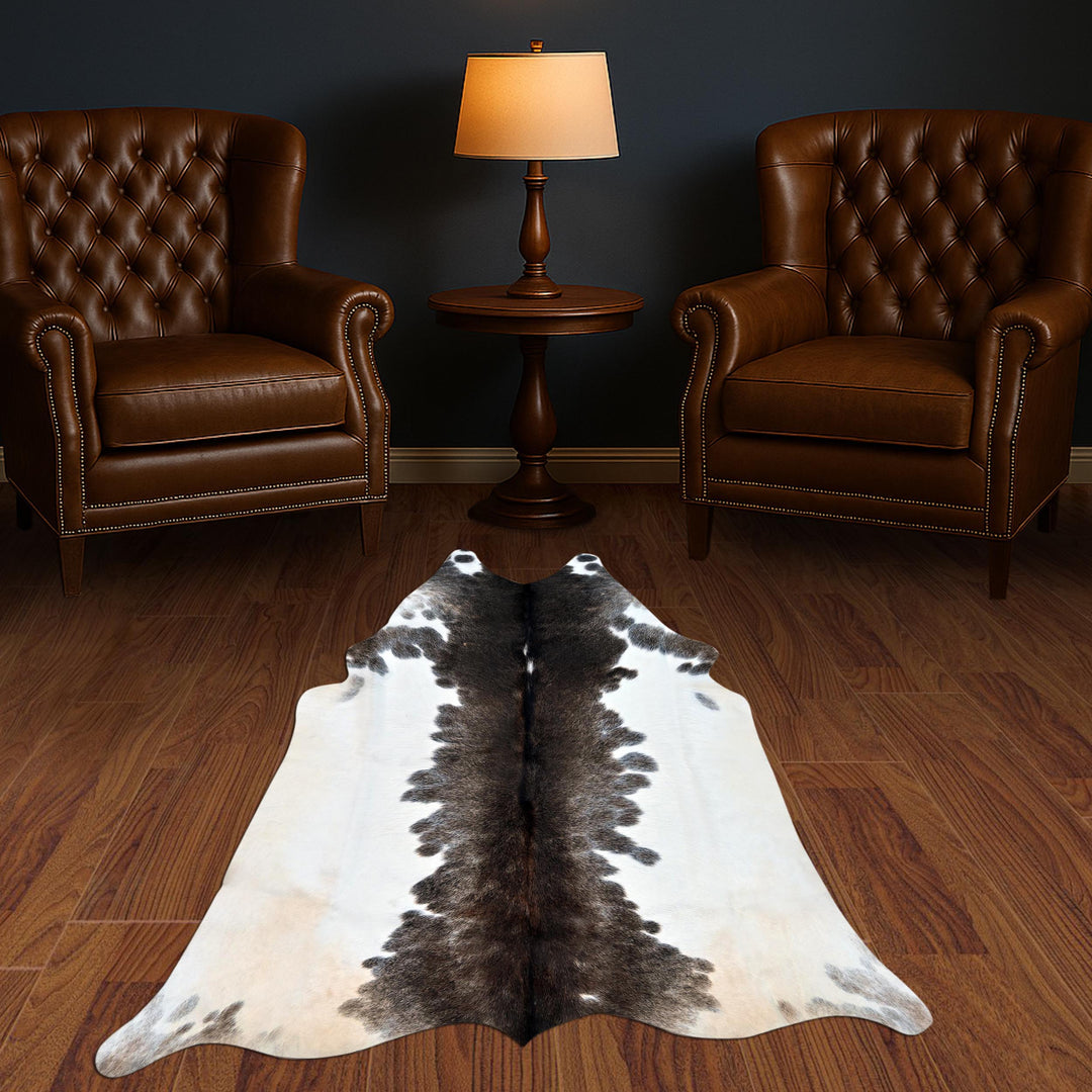 Black & White Brindle Cowhide Rug 4x4 FT