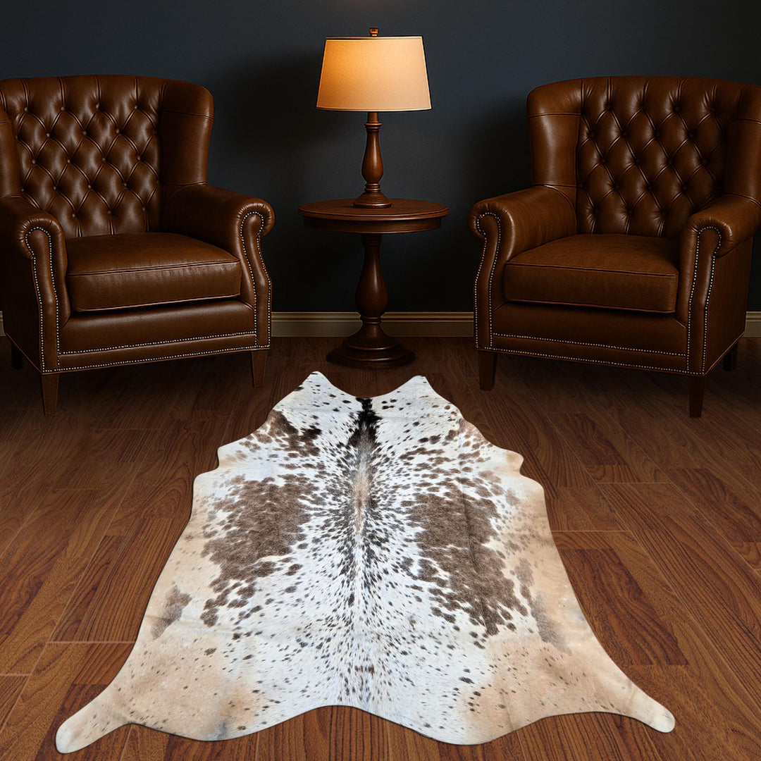Speckled Brown & White Cowhide Rug 4X4.5 FT