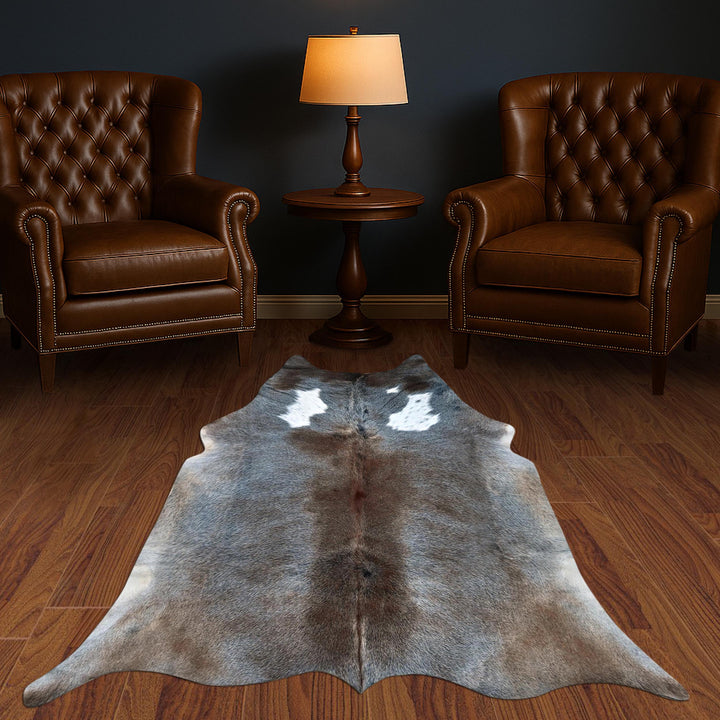 Grey & Brown Brindle Cowhide 4.5X5 FT