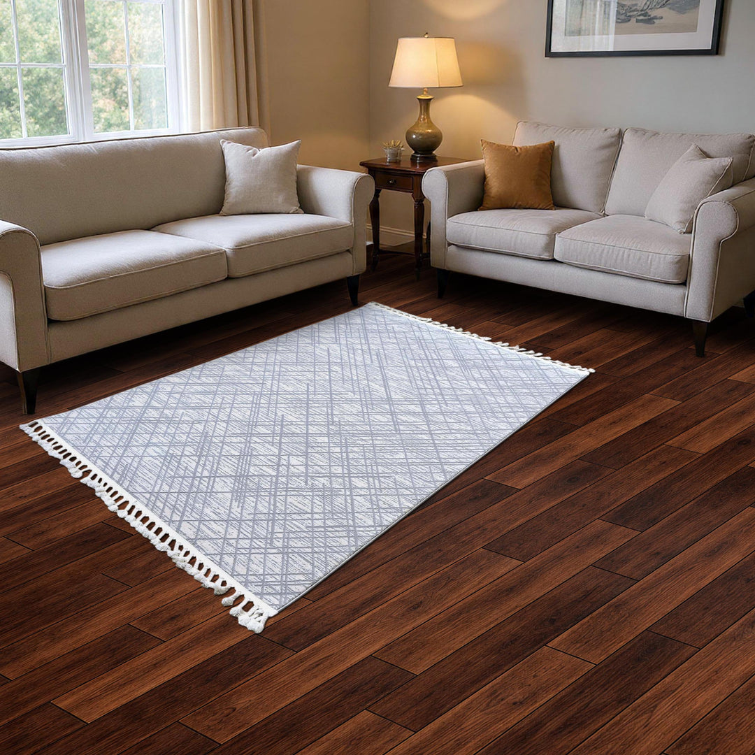 Grey Geometric Turkish Rug 5X8 ft