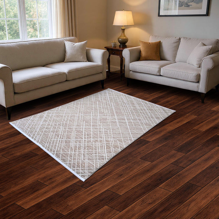 Brown Geometric Turkish Rug 5X8 ft