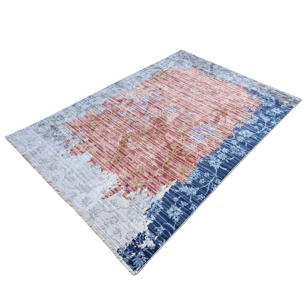 Rust & Blue Floral Turkish Rug 5X8 ft
