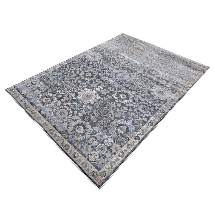 Charcoal Grey Floral Turkish Rug 5X8 ft