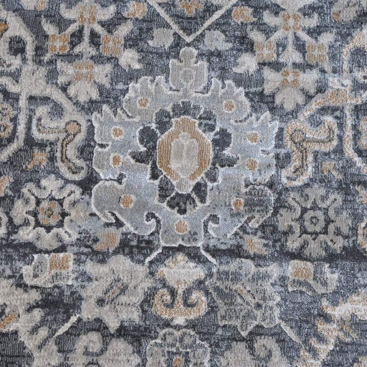 Charcoal Grey Floral Turkish Rug 5X8 ft