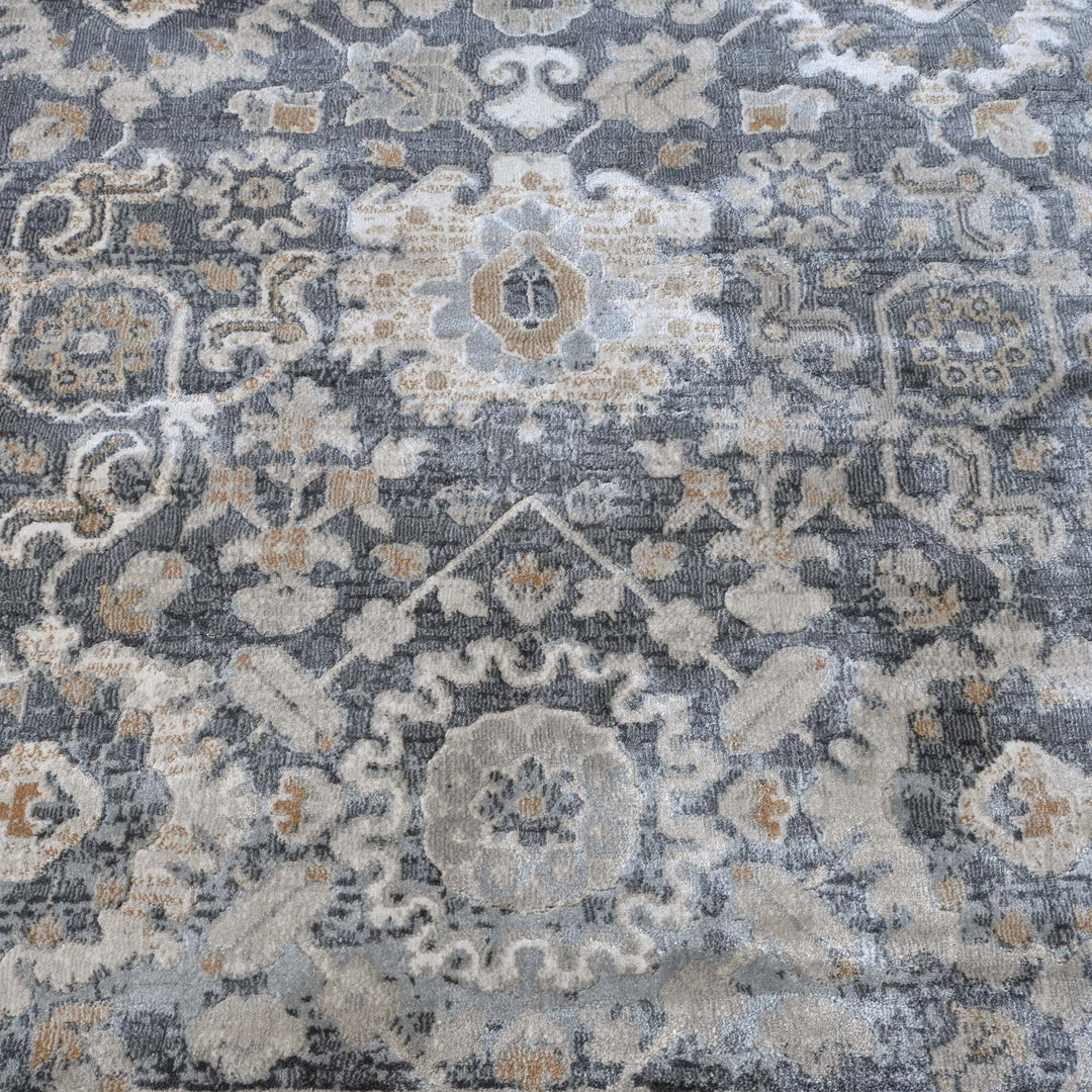 Charcoal Grey Floral Turkish Rug 5X8 ft