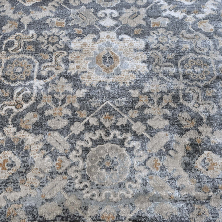 Charcoal Grey Floral Turkish Rug 5X8 ft