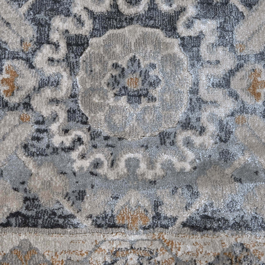 Charcoal Grey Floral Turkish Rug 5X8 ft