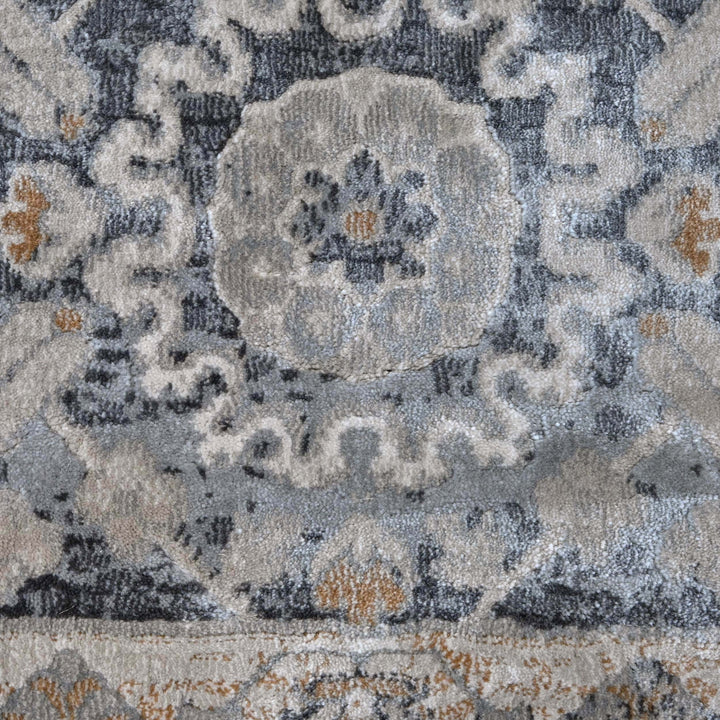 Charcoal Grey Floral Turkish Rug 5X8 ft