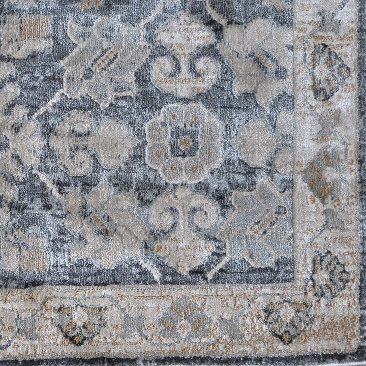 Charcoal Grey Floral Turkish Rug 5X8 ft