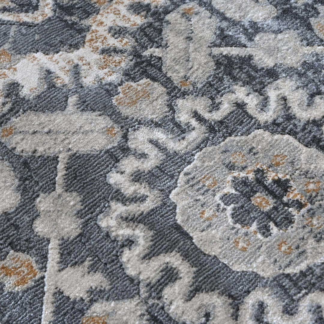 Charcoal Grey Floral Turkish Rug 5X8 ft