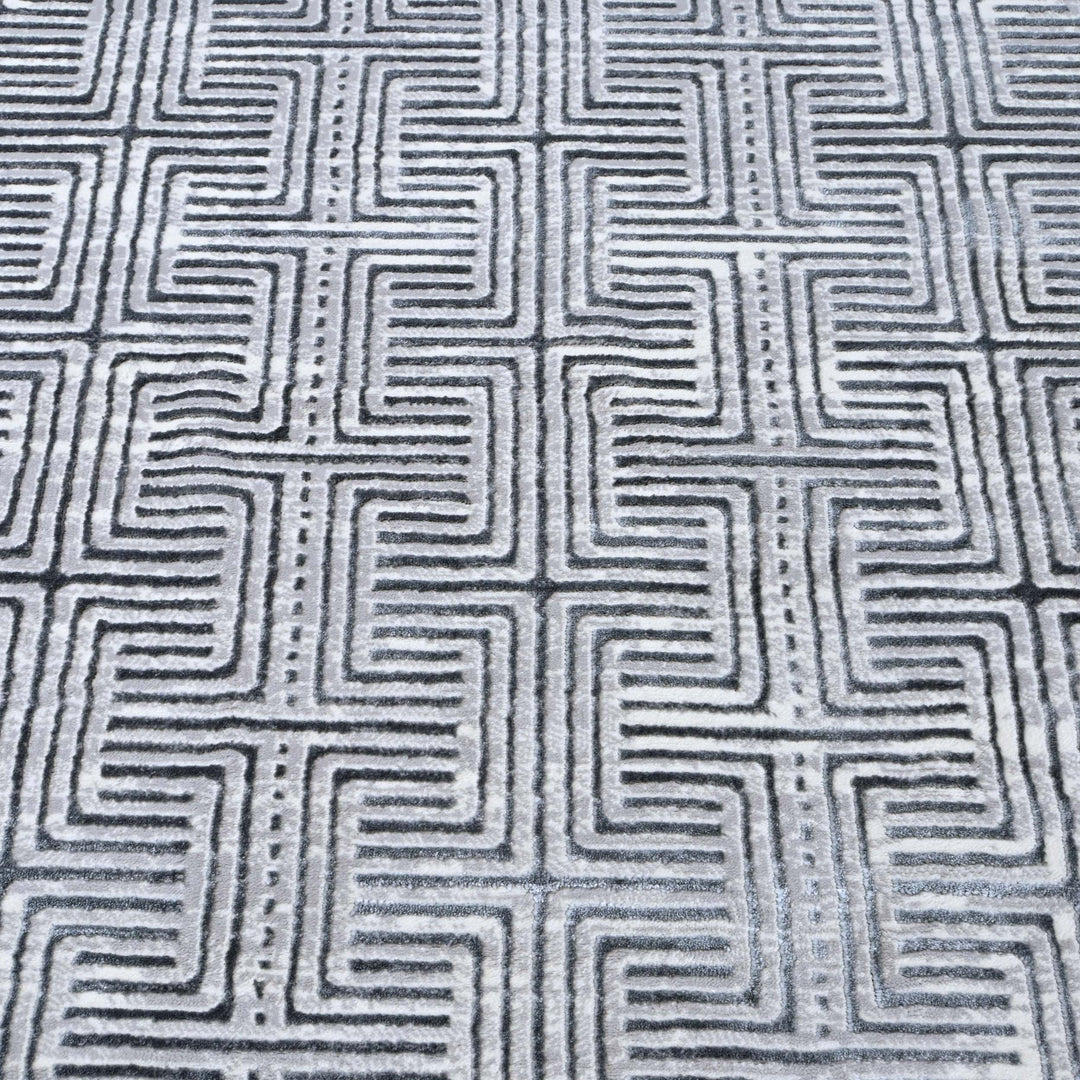 Grey Geometric Turkish Rug 5X8 ft