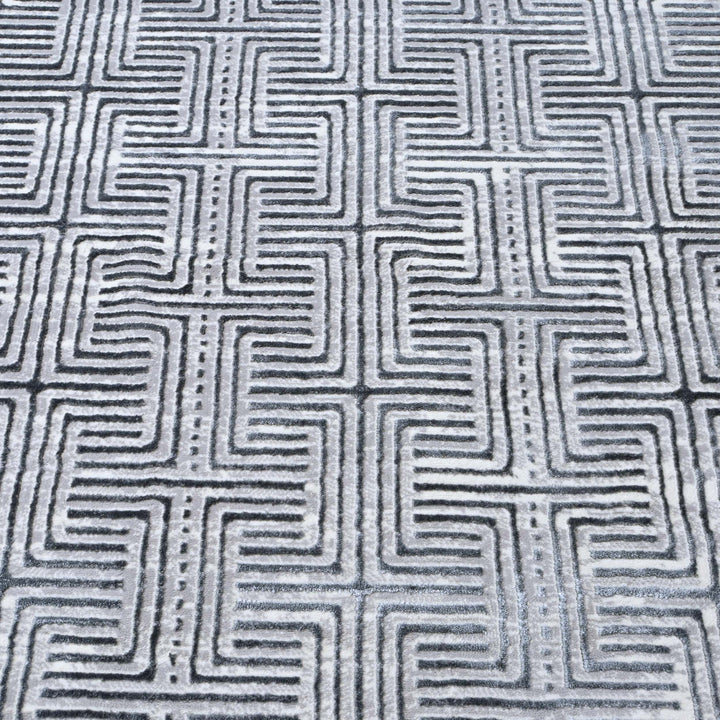 Grey Geometric Turkish Rug 5X8 ft