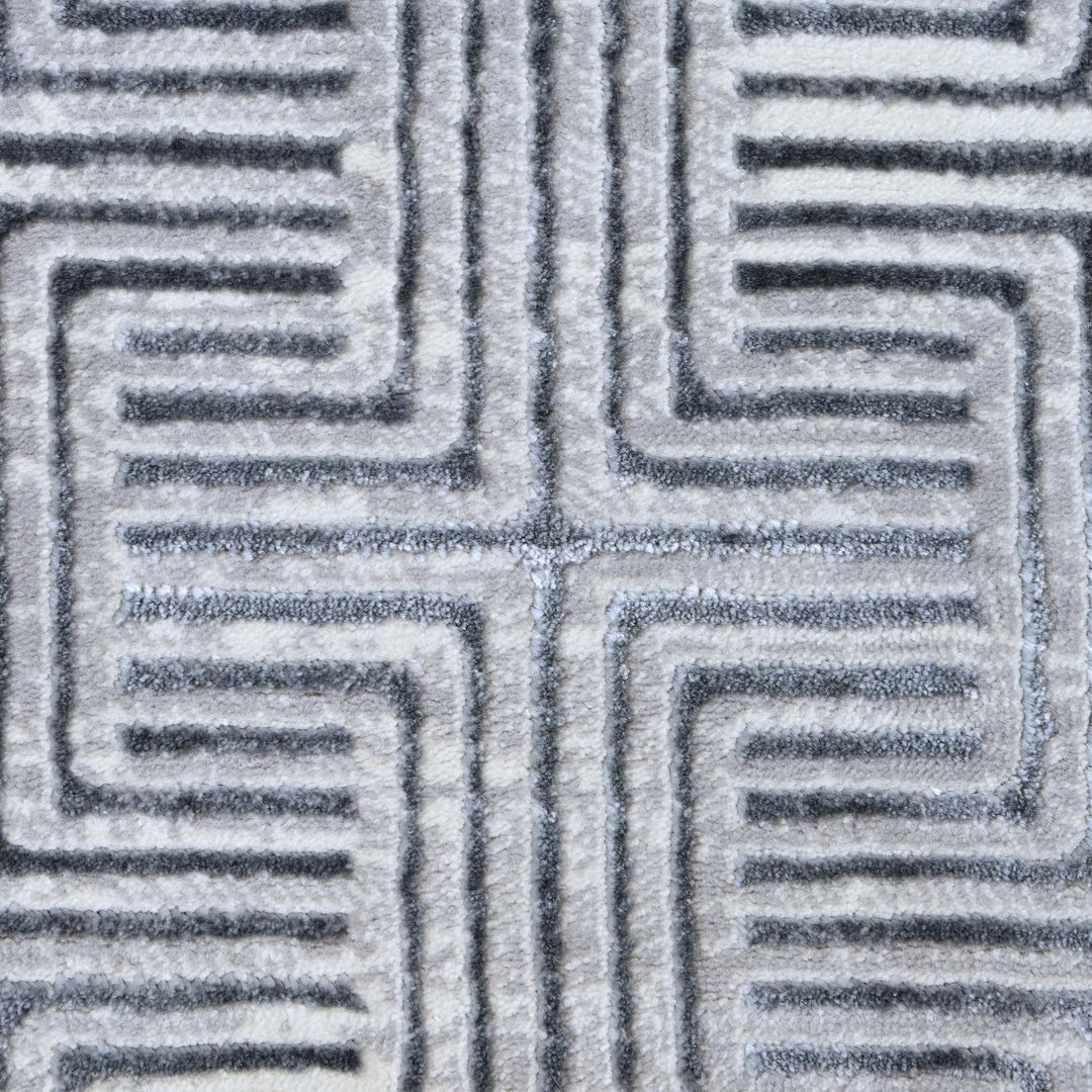 Grey Geometric Turkish Rug 5X8 ft
