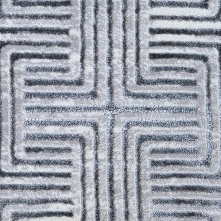 Grey Geometric Turkish Rug 5X8 ft