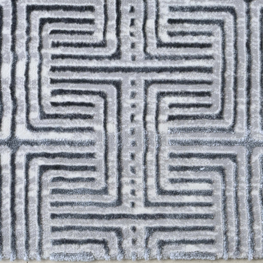 Grey Geometric Turkish Rug 5X8 ft