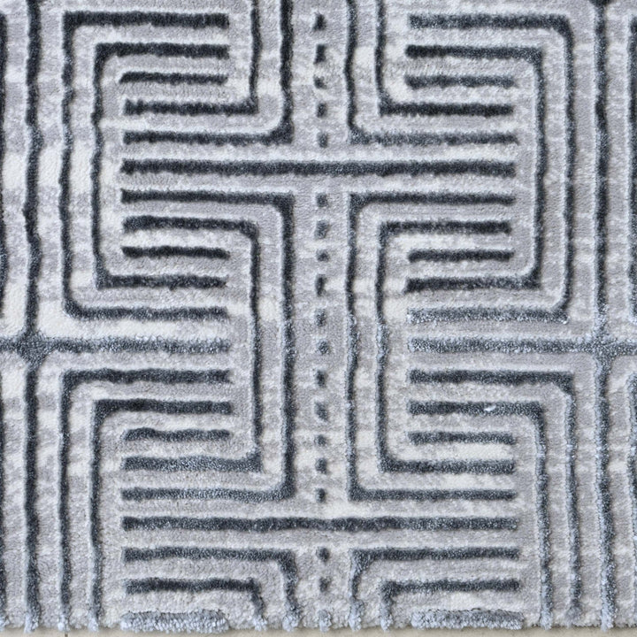Grey Geometric Turkish Rug 5X8 ft