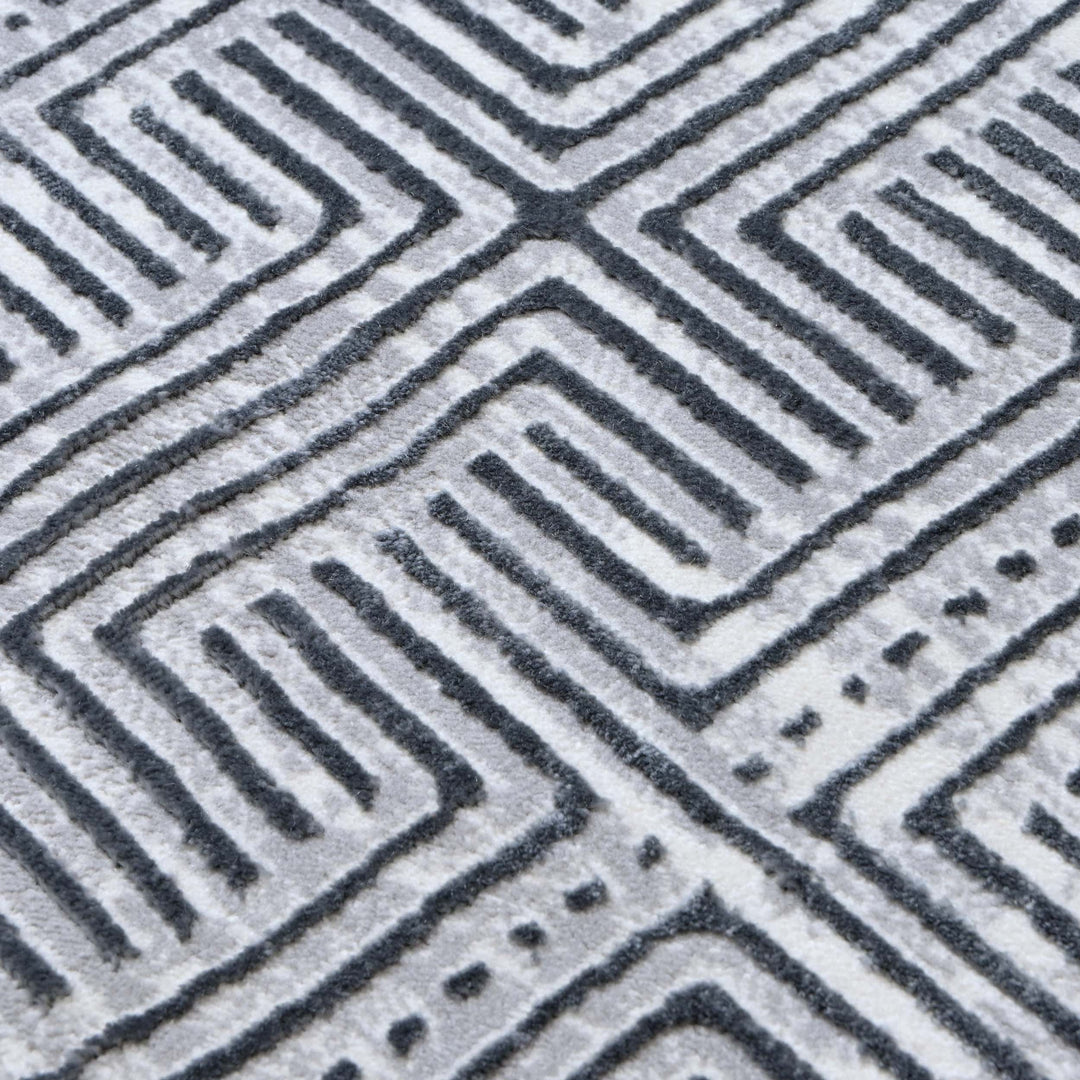 Grey Geometric Turkish Rug 5X8 ft