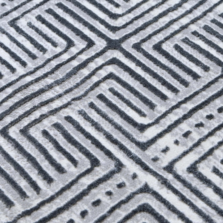Grey Geometric Turkish Rug 5X8 ft
