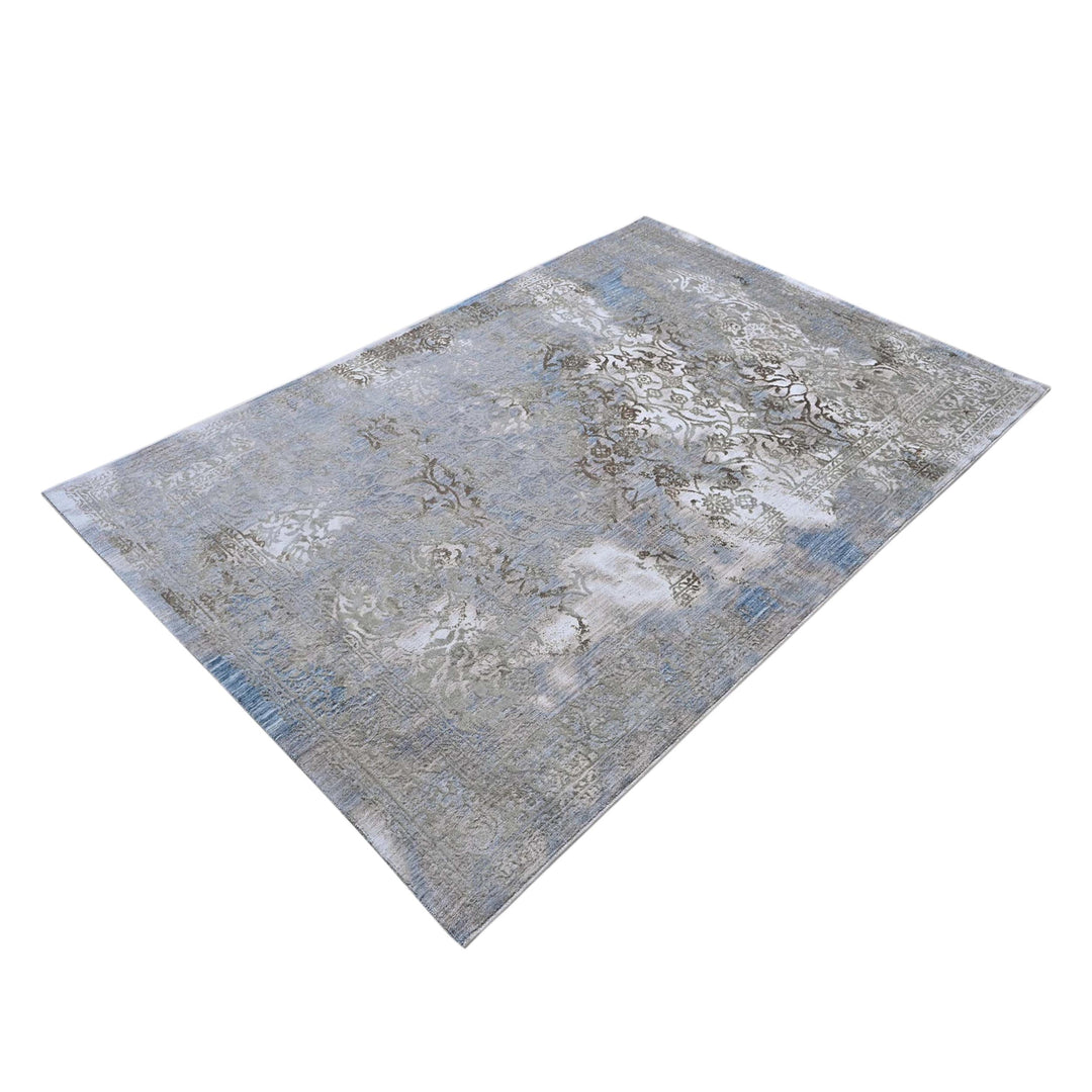 Grey Floral Turkish Rug 5X8 ft
