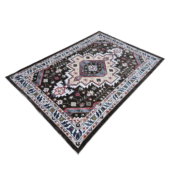Beige & Green Turkish Rug 5X8 ft