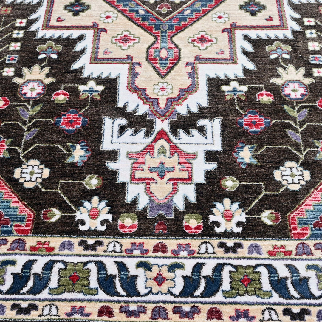 Beige & Green Turkish Rug 5X8 ft